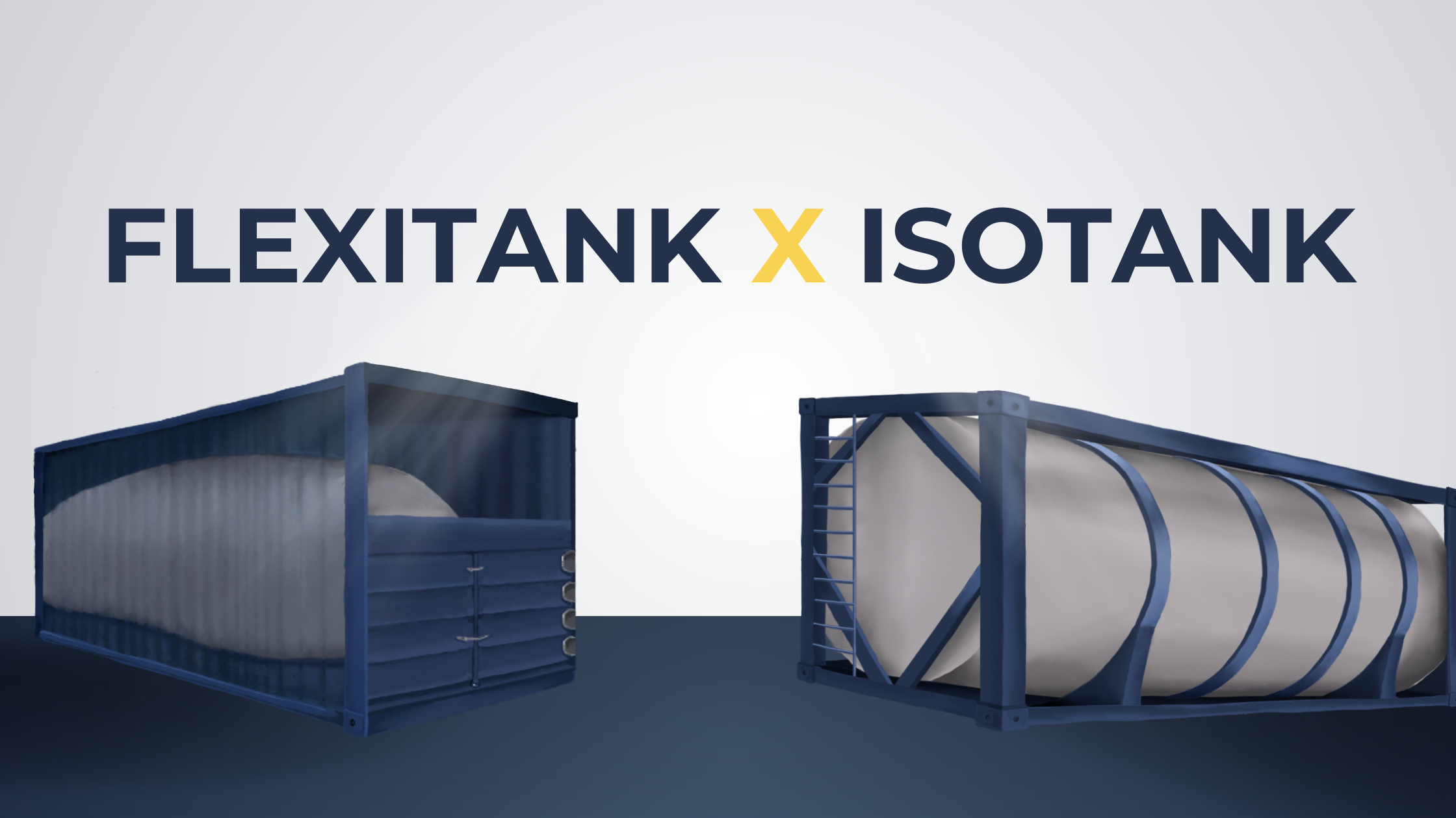 Imagem de um flexitank e um isotank em estilo desenho com um título acima
